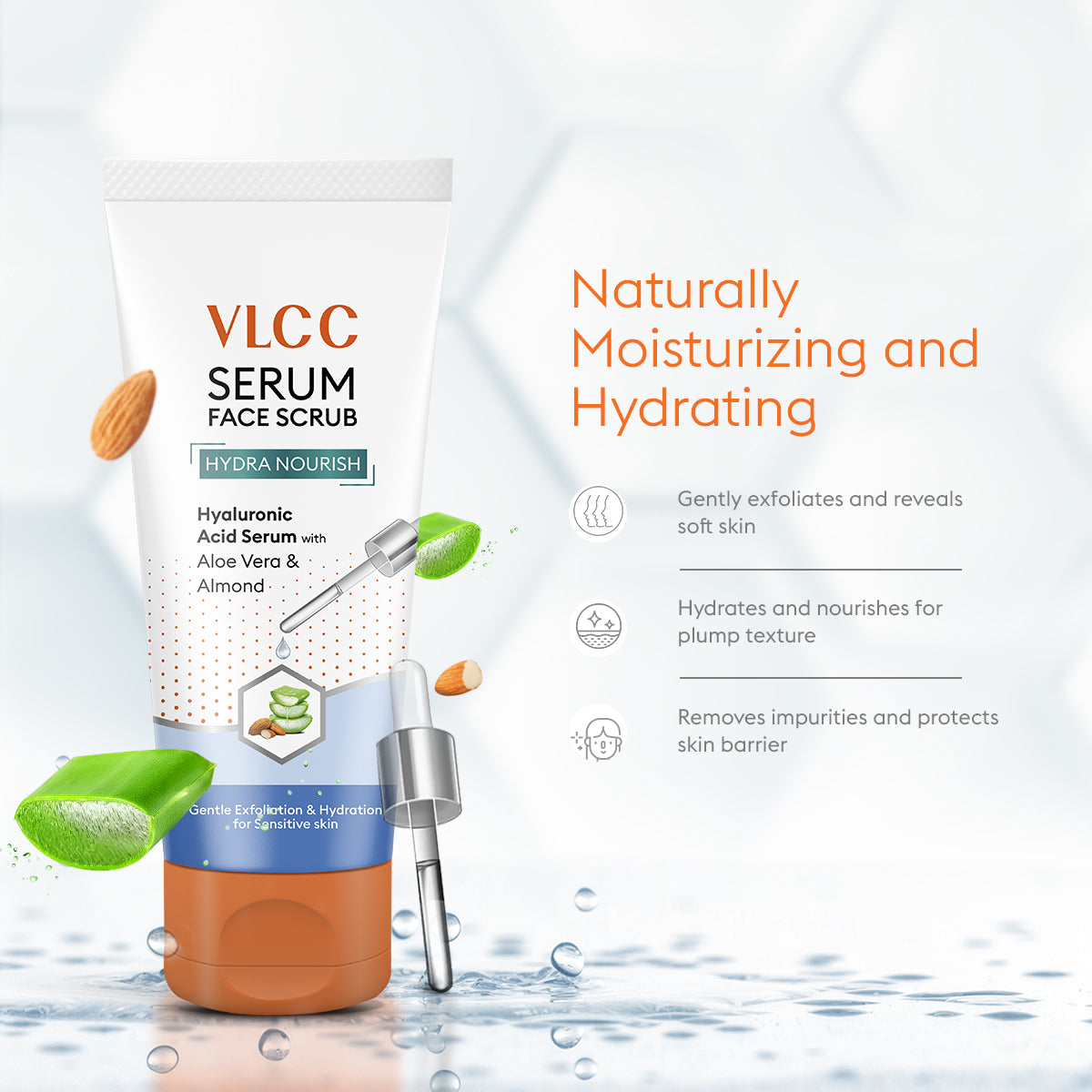 VLCC Hydra Nourish Scrub with Hyaluronic Acid Serum - 150g - Aloe Vera and Almond - Image 5 - Buy from Indicrest