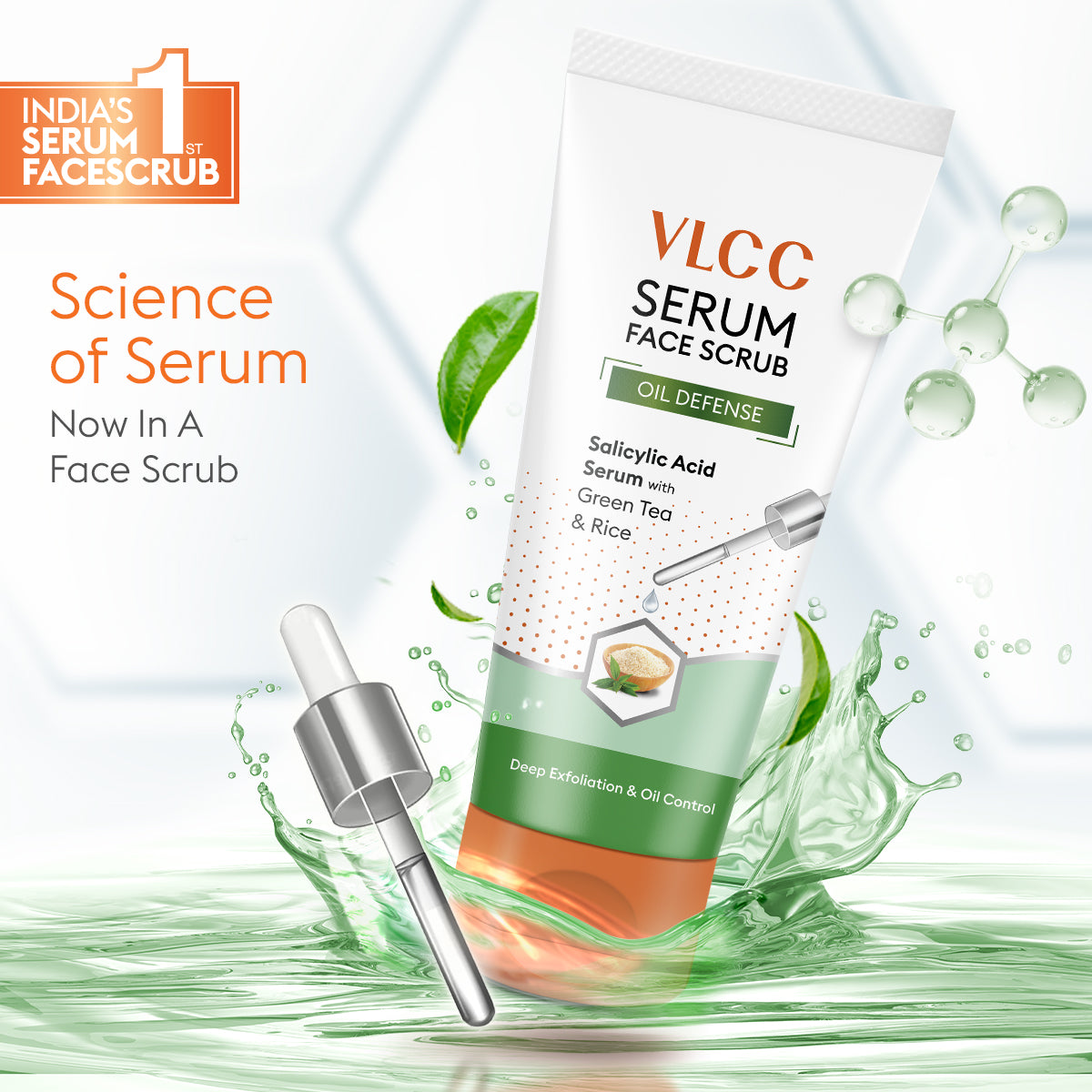 VLCC Oil Defense Scrub with Salicylic Acid Serum - 150g - Green Tea and Rice - Image 2 - Buy from Indicrest