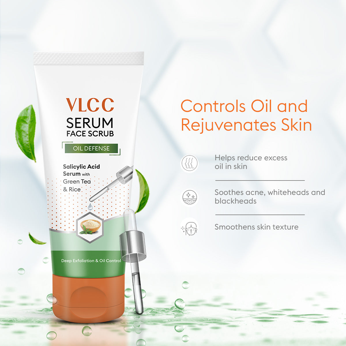 VLCC Oil Defense Scrub with Salicylic Acid Serum - 150g - Green Tea and Rice - Image 5 - Buy from Indicrest
