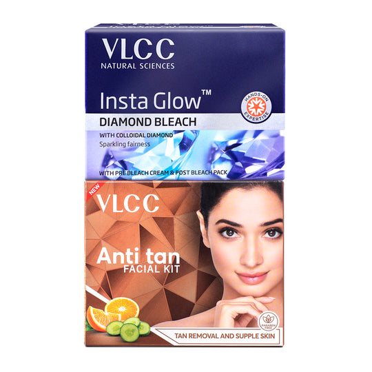 VLCC Salon At Home Combo - Anti Tan Facial Kit and Diamond Bleach - Buy from Indicrest