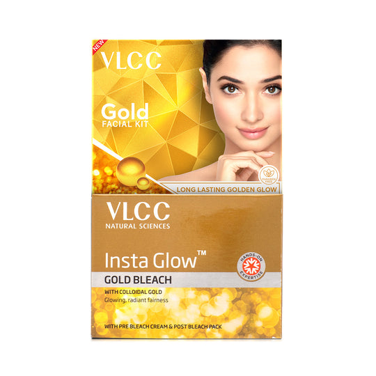 VLCC Salon At Home Combo - Gold Facial Kit and Insta Glow Gold Bleach for Skin Brightening - Buy from Indicrest
