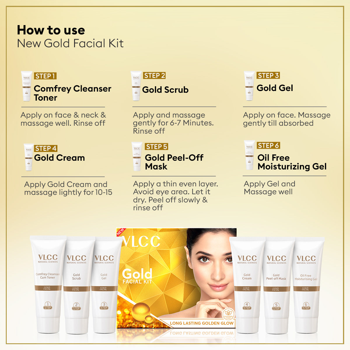 VLCC Salon At Home Combo - Gold Facial Kit and Insta Glow Gold Bleach for Skin Brightening - Image 4 - Buy from Indicrest