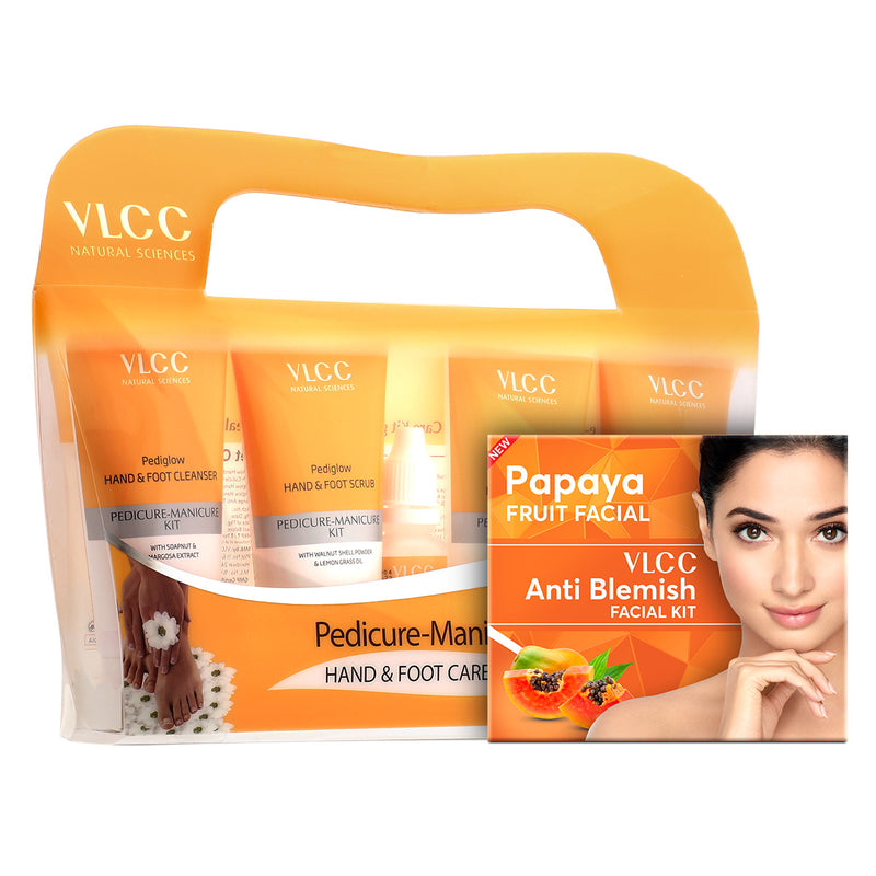 VLCC Salon At Home Combo - Papaya Fruit Facial Kit and Manicure - Pedicure Kit - Buy from Indicrest