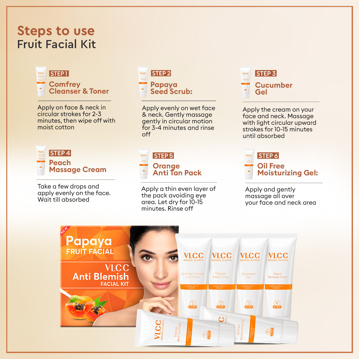 VLCC Salon At Home Combo - Papaya Fruit Facial Kit and Gold Bleach - Image 4 - Buy from Indicrest