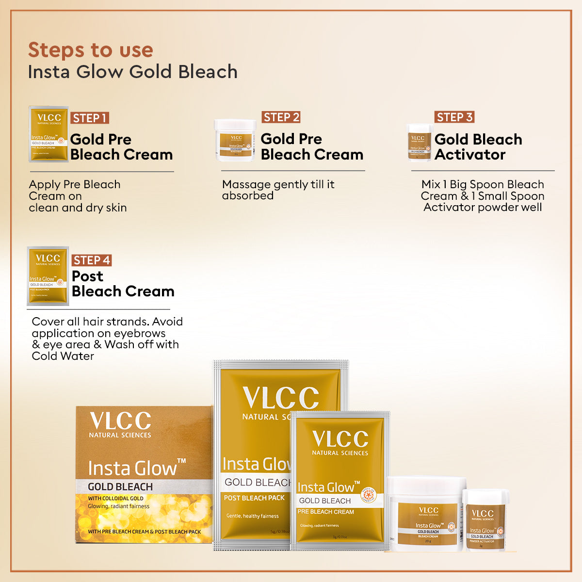 VLCC Salon At Home Combo - Papaya Fruit Facial Kit and Gold Bleach - Image 5 - Buy from Indicrest