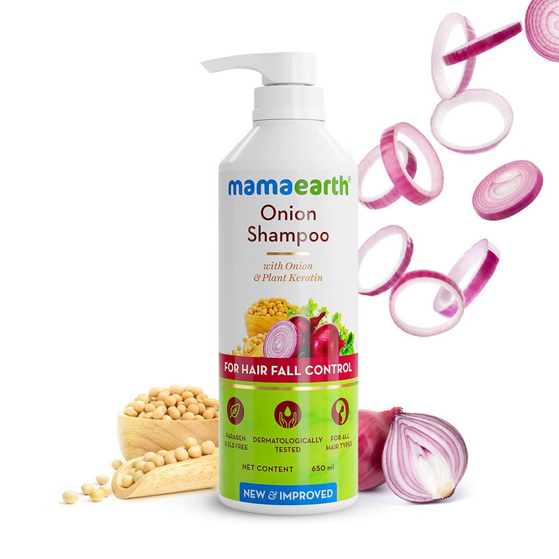 Mamaearth Onion Shampoo for Hair Fall Control and Hair Growth with Onion & Plant Keratin, 650ml - Buy from Indicrest
