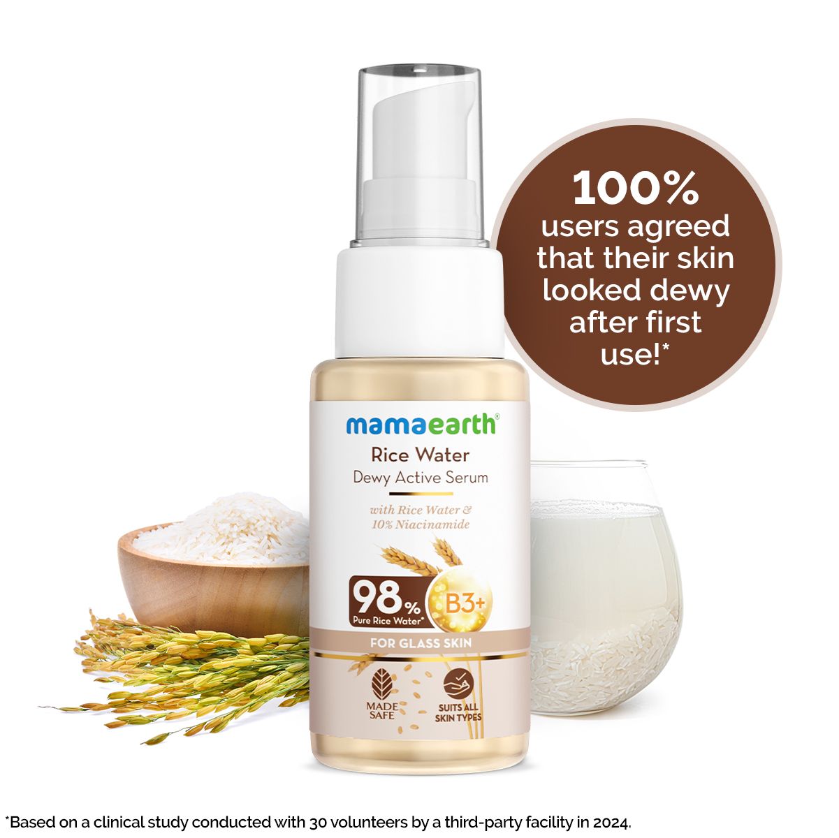 Mamaearth Rice Water Dewy Active Serum With Rice Water & 10% Niacinamide For Glass Skin, 50ml - Image 2 - Buy from Indicrest