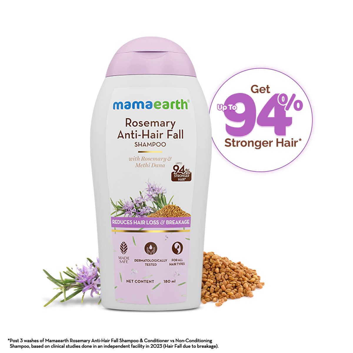 Mamaearth Rosemary Anti-Hair Fall Shampoo with Rosemary & Methi Dana for Reducing Hair Loss & Breakage, 180 ml - Buy from Indicrest