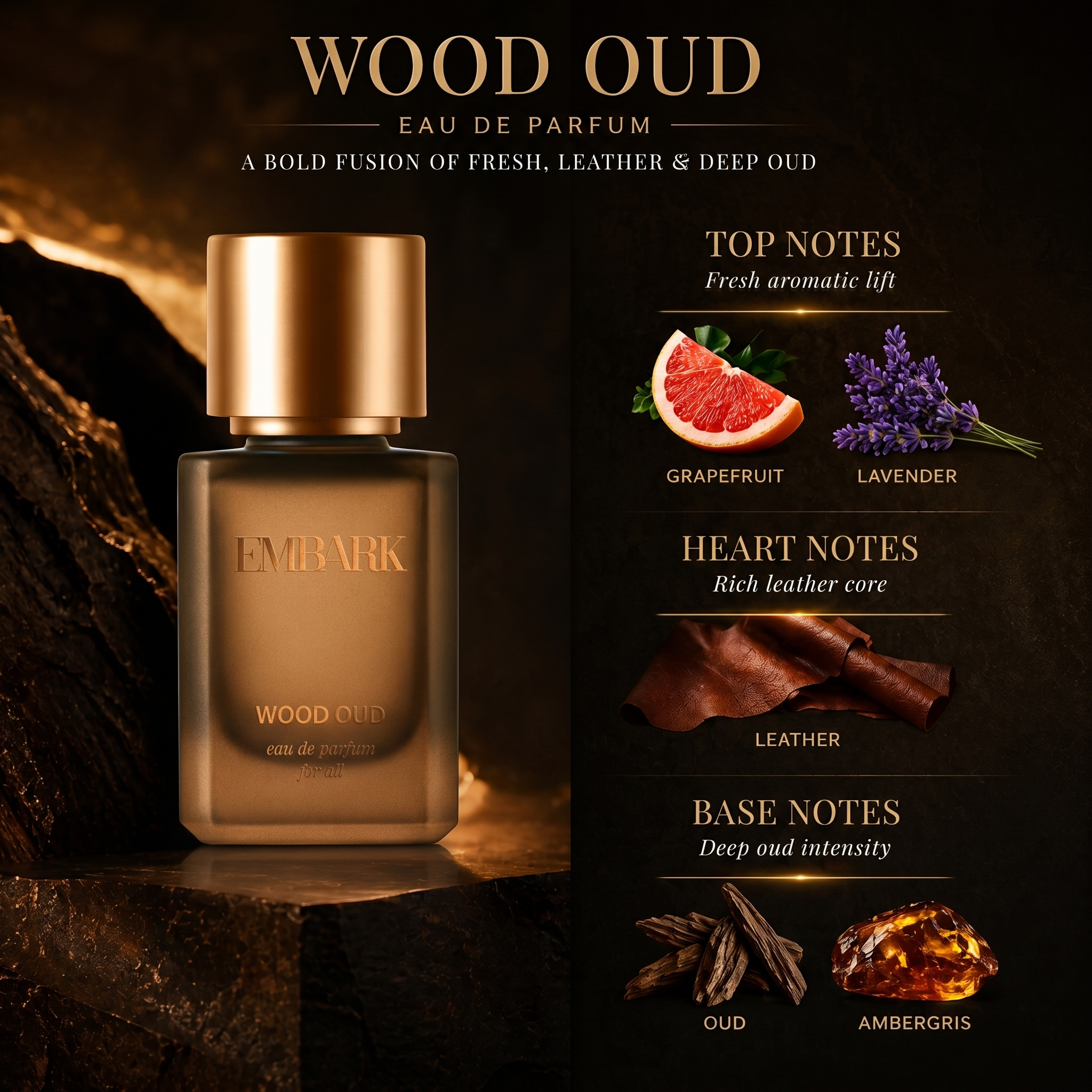 Embark Perfumes Wood Oud For All - Eau De Parfum (EDP) SPICY - WOODY, 50 ml
