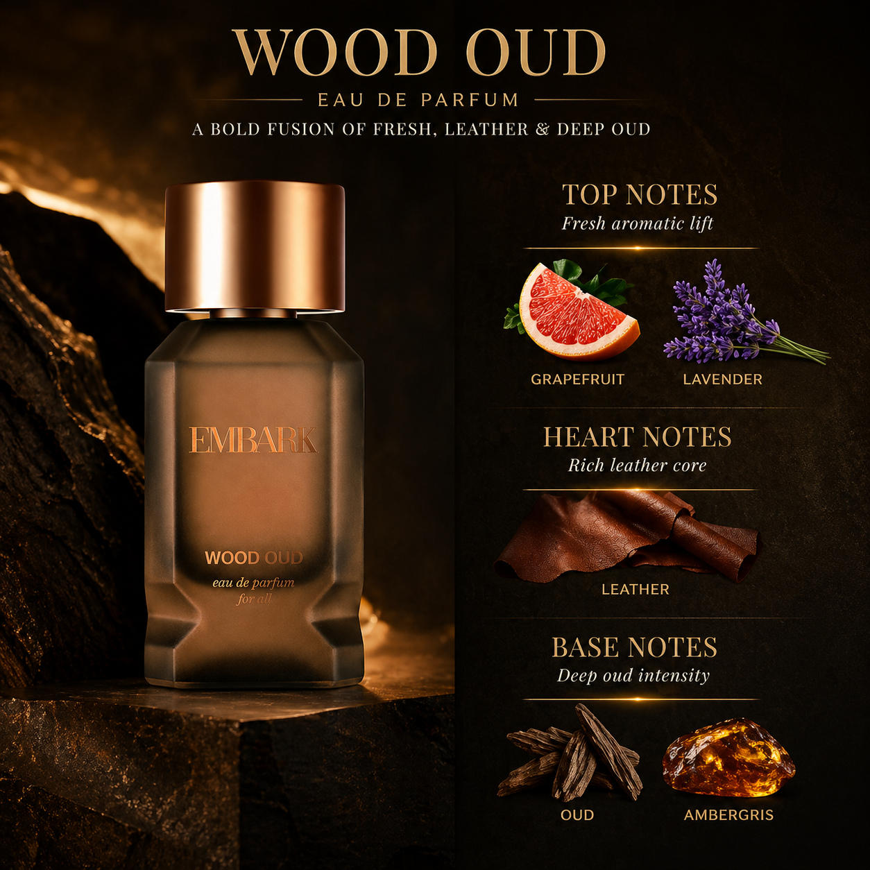 Embark Perfumes Wood Oud For All - Eau De Parfum (EDP) SPICY - WOODY, 50 ml